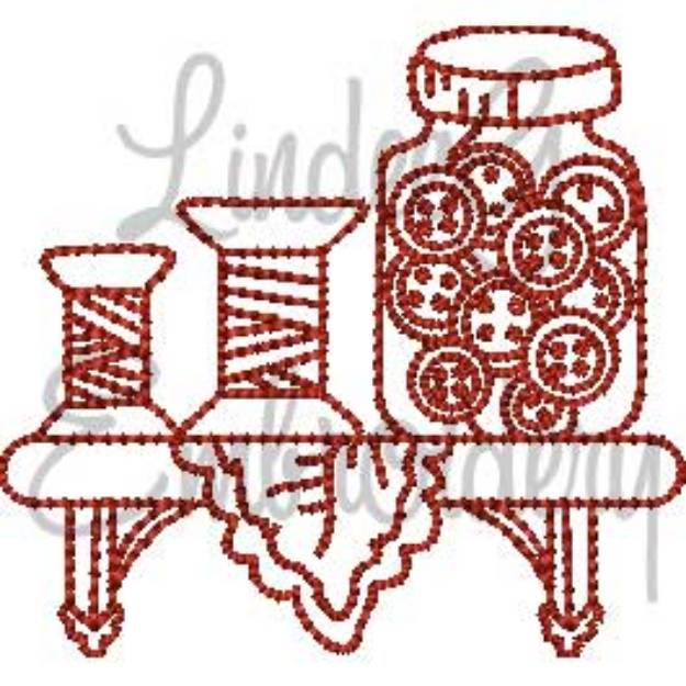 Picture of Button Jar on Shelf Machine Embroidery Design