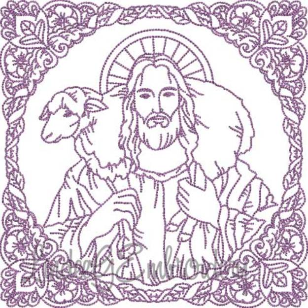 Picture of Jesus with Lamb Easter Blocks (4 sizes) Machine Embroidery Design