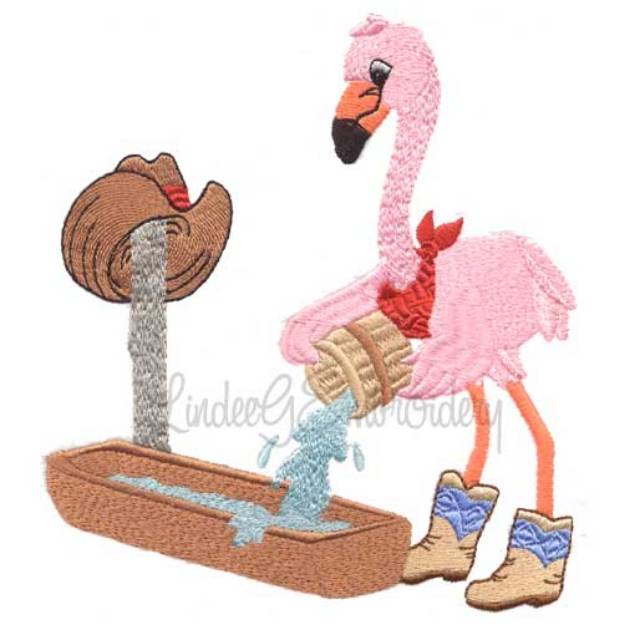 Picture of Flamingo at Water Trough Machine Embroidery Design