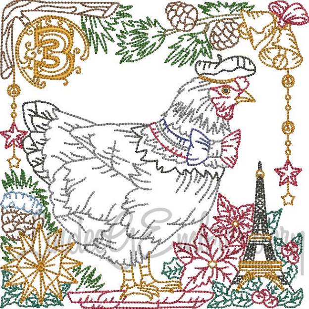 Picture of 3 French Hens (4 sizes) Machine Embroidery Design