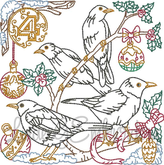 4 Calling Birds (4 sizes) Machine Embroidery Design