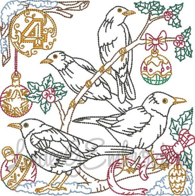 Picture of 4 Calling Birds (4 sizes) Machine Embroidery Design