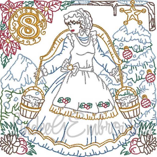 Picture of 8 Maids a Milking (4 sizes) Machine Embroidery Design