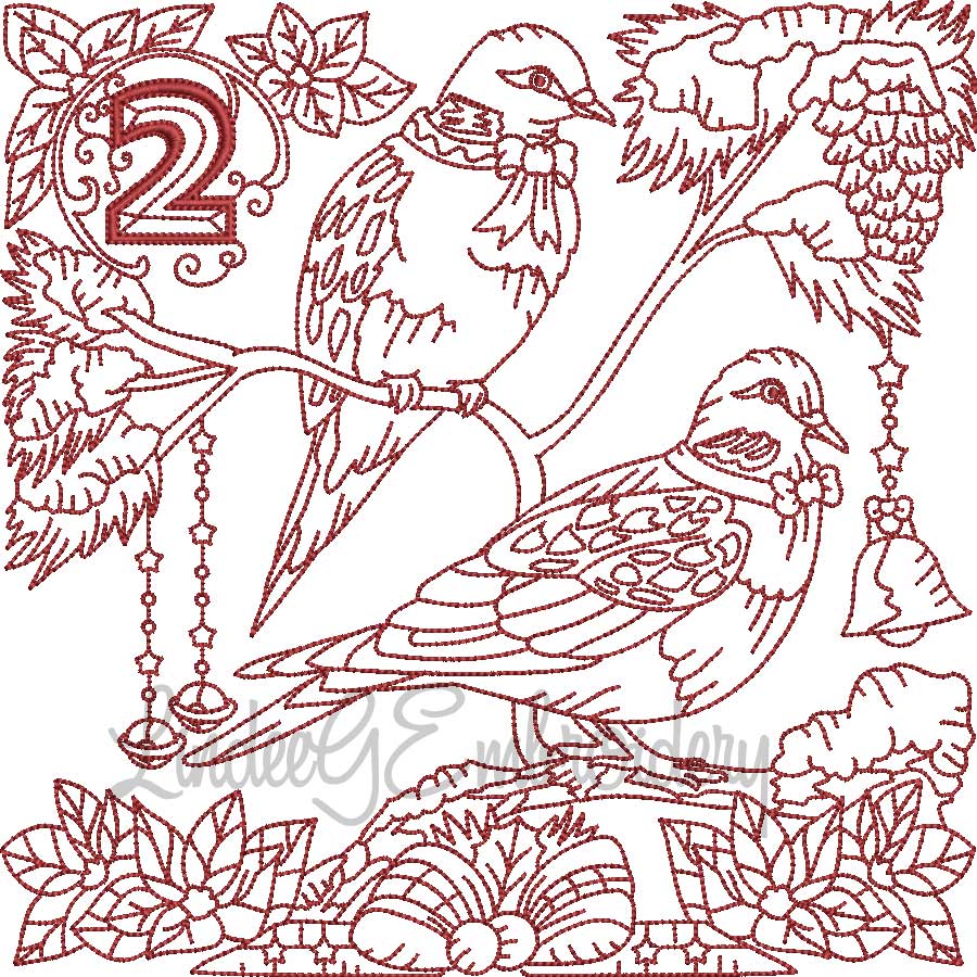 Redwork 2 Turtle Doves (4 sizes) Machine Embroidery Design