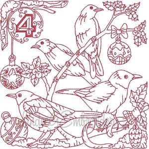 Picture of Redwork 3 French Hens (4 sizes) Machine Embroidery Design