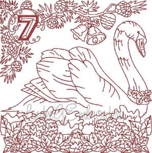 Picture of Redwork 7 Swans a Swimming (4 sizes) Machine Embroidery Design