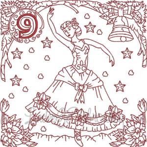 Picture of Redwork 9 Ladies Dancing (4 sizes) Machine Embroidery Design