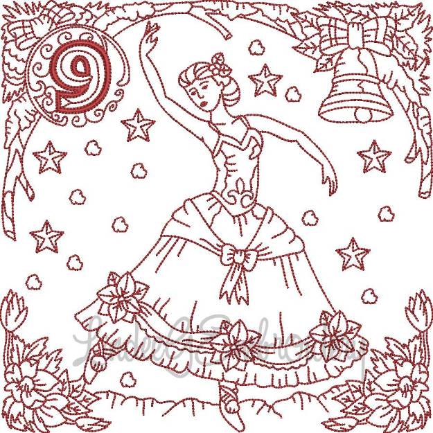 Picture of Redwork 9 Ladies Dancing (4 sizes) Machine Embroidery Design
