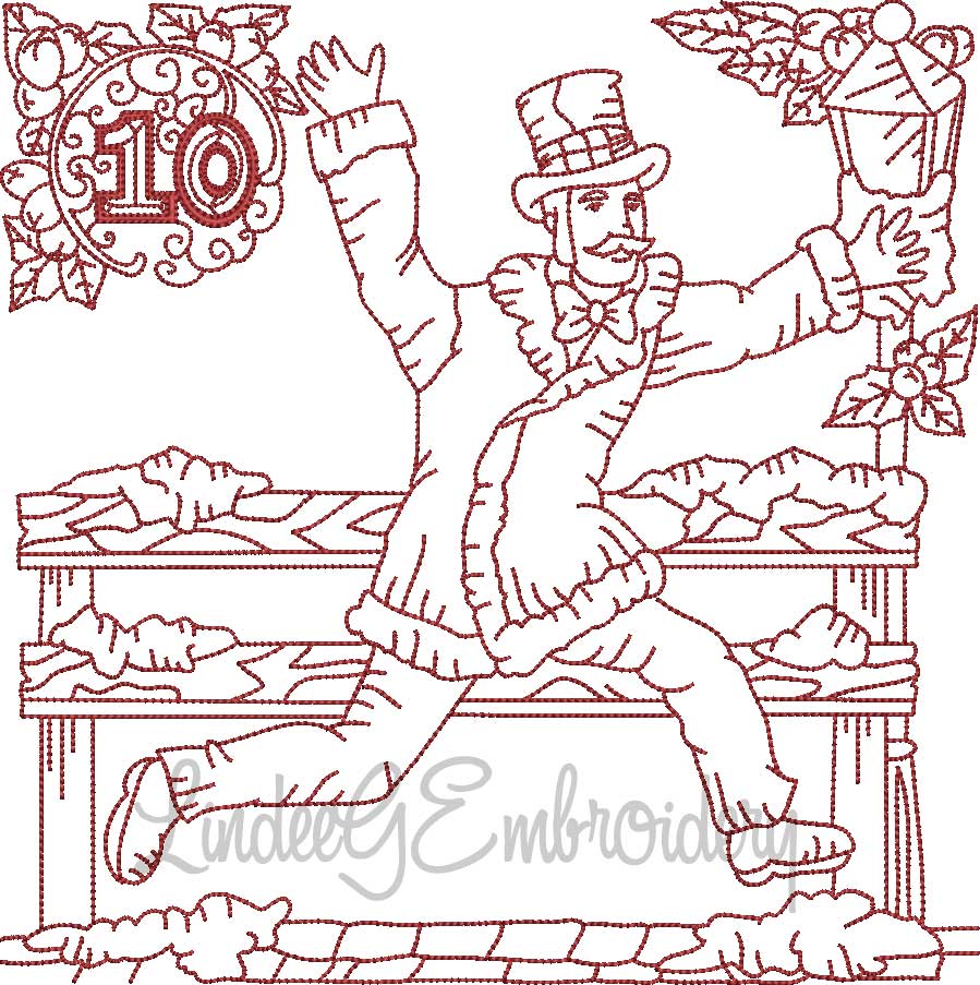 Redwork 10 Lords a Leaping (4 sizes) Machine Embroidery Design