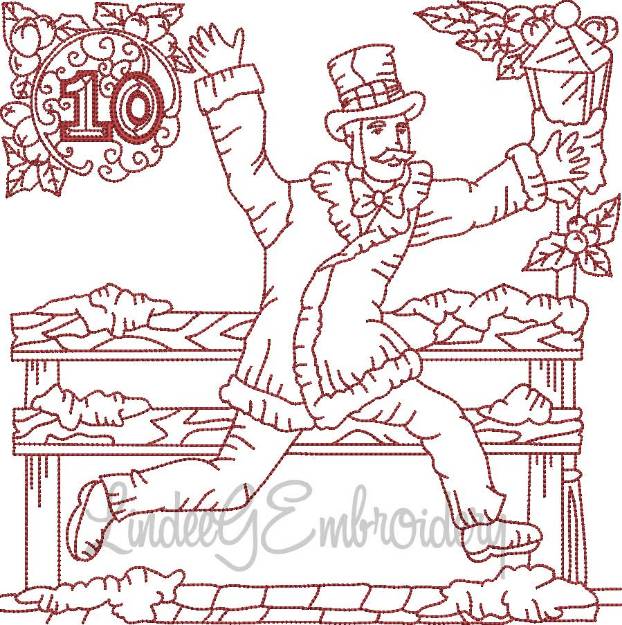 Picture of Redwork 10 Lords a Leaping (4 sizes) Machine Embroidery Design