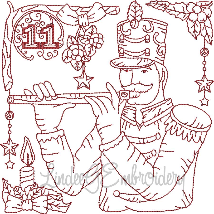 Redwork 11 Pipers (4 sizes) Machine Embroidery Design
