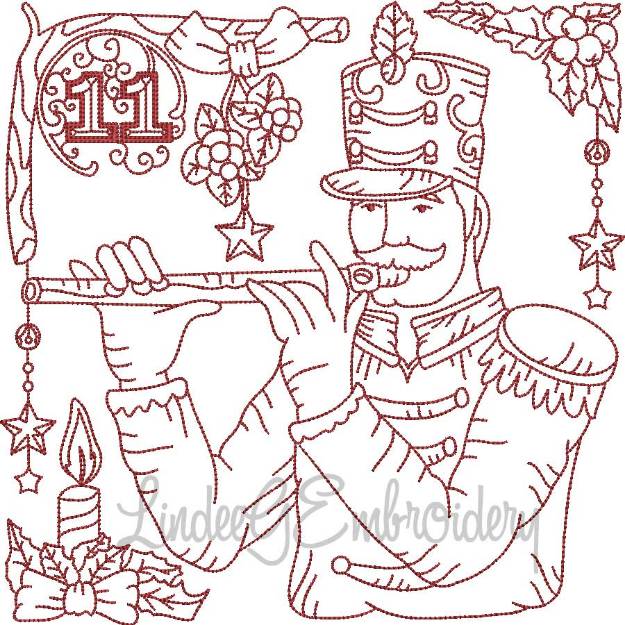 Picture of Redwork 11 Pipers (4 sizes) Machine Embroidery Design