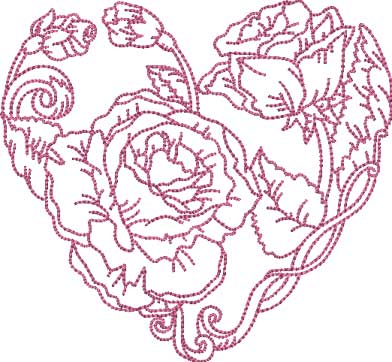 Rose Heart 1 (5 sizes) Machine Embroidery Design