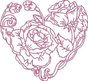 Picture of Rose Heart 1 (5 sizes) Machine Embroidery Design