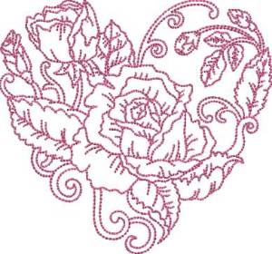 Picture of Rose Heart 2 (5 sizes) Machine Embroidery Design