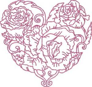Picture of Rose Heart 3 (5 sizes) Machine Embroidery Design