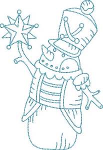 Picture of Snowman with Star (4 sizes) Machine Embroidery Design