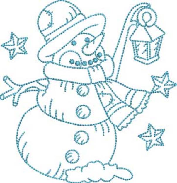 Picture of Snowman with Lamp (4 sizes) Machine Embroidery Design