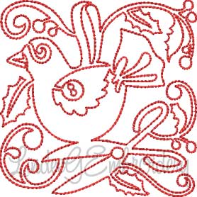 Bird with Scissors & Holly (4 sizes) Machine Embroidery Design