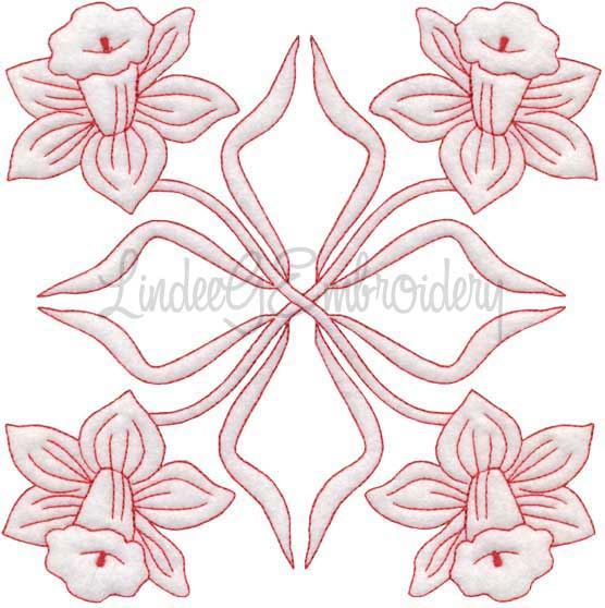 Daffodil Redwork  (6.8-in)Machine Embroidery Design