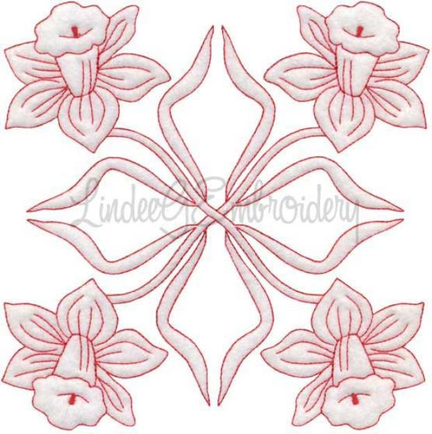 Picture of Daffodil Redwork  (6.8-in)Machine Embroidery Design