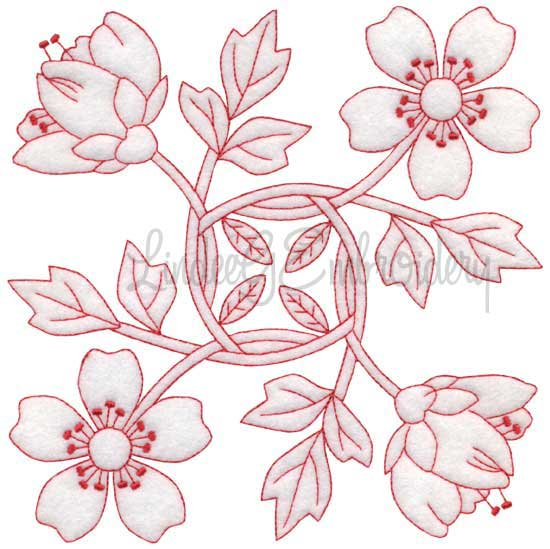 Hawthorn Redwork  (6.8-in)Machine Embroidery Design