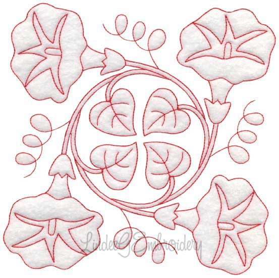 Morning Glory Redwork  (6.8-in)Machine Embroidery Design