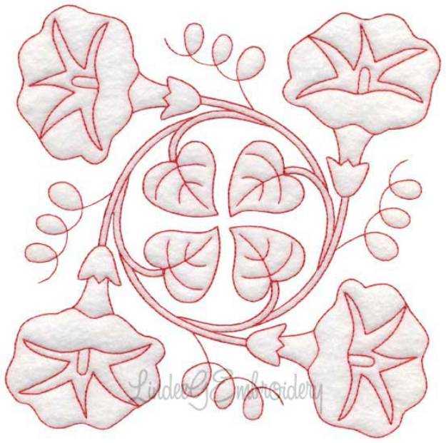Picture of Morning Glory Redwork  (6.8-in)Machine Embroidery Design