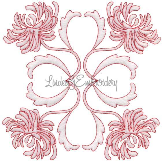 Chrysanthemum Redwork  (6.8-in)Machine Embroidery Design