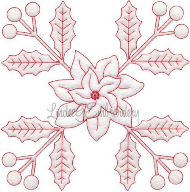 Picture of Holly & Poinsettia Redwork  (6.7-in)Machine Embroidery Design