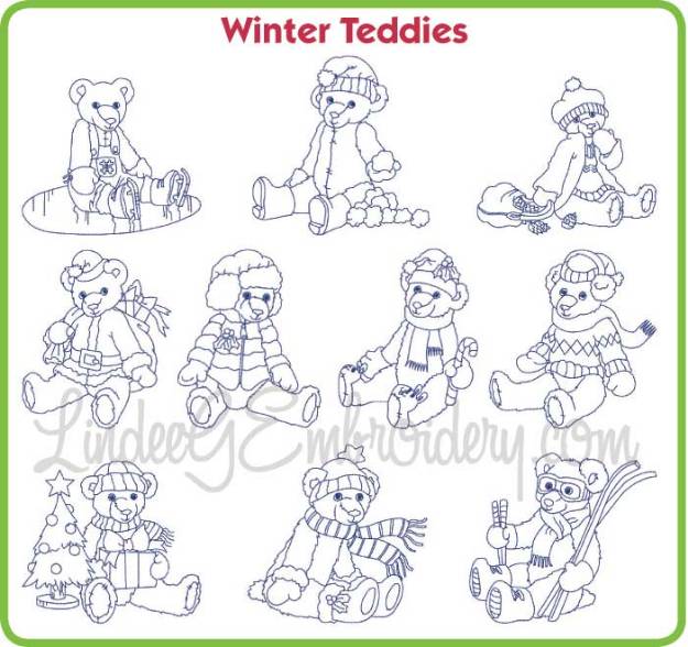 Picture of Winter Teddies Bluework Embroidery Design Pack