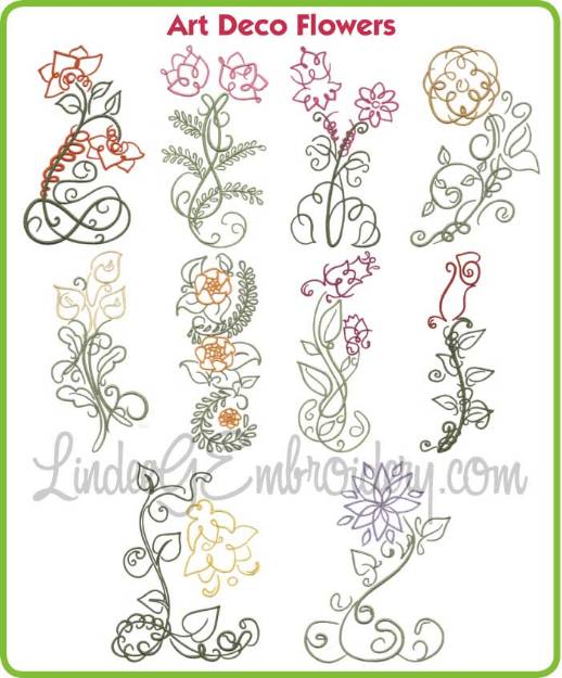 Picture of Art Deco Flowers Embroidery Design Pack