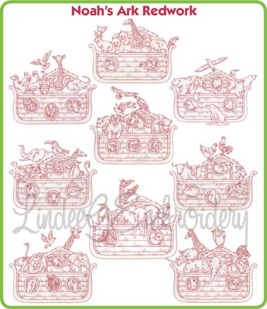 Picture of Noah's Ark Redwork Embroidery Design Pack