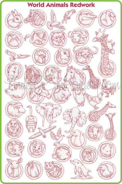 Picture of Noah's Ark Animals Redwork Embroidery Design Pack