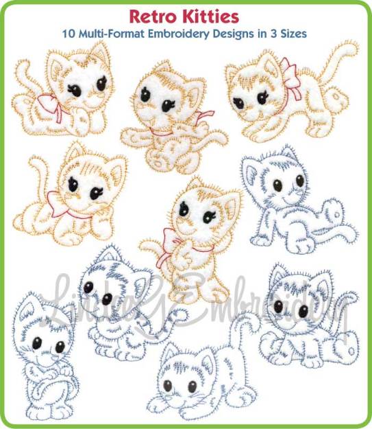 Picture of Retro Kitties Embroidery Design Pack