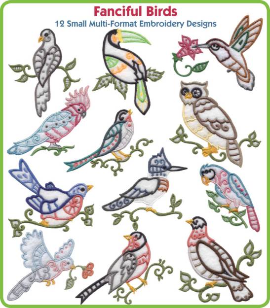 Picture of Fanciful Birds 2 Embroidery Design Pack