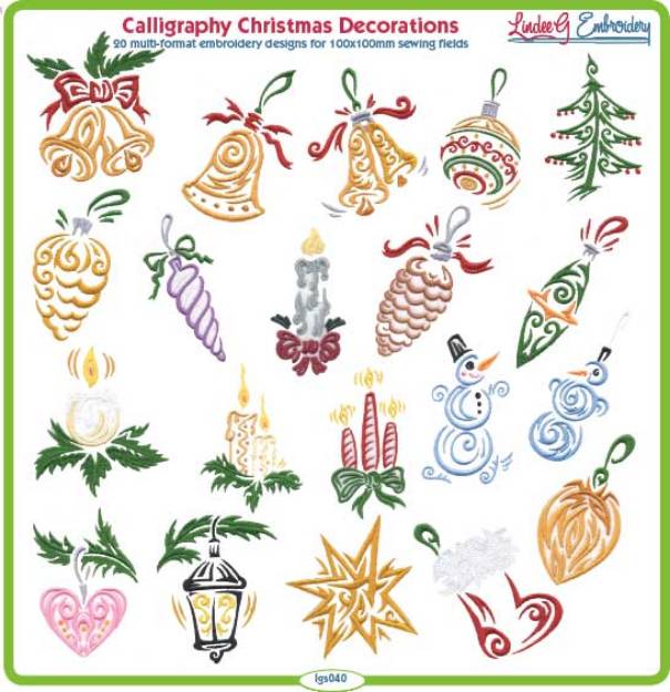 Picture of Calligraphy Christmas Decorations Embroidery Design Pack