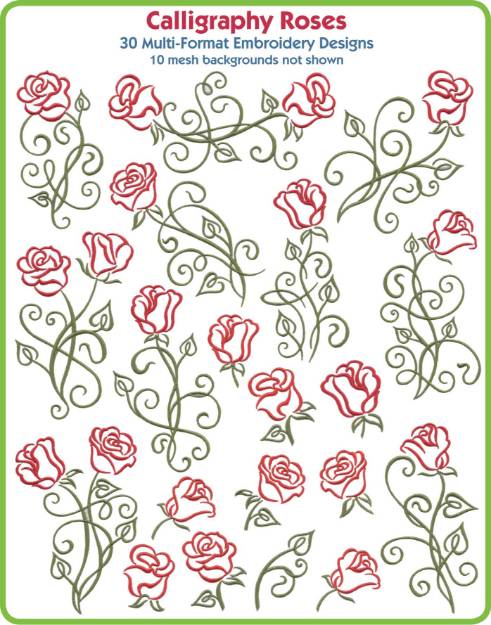 Picture of Calligraphy Roses Embroidery Design Pack