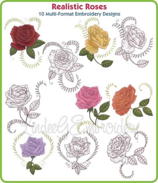 Picture of Realistic Roses Embroidery Design Pack