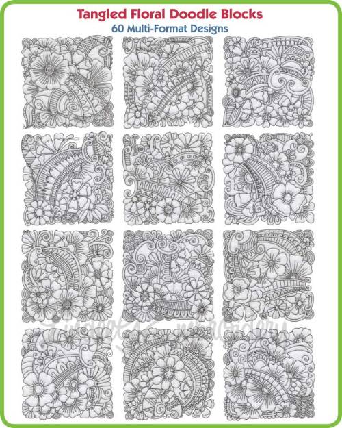 Picture of Tangled Floral Doodle Blocks Embroidery Design Pack