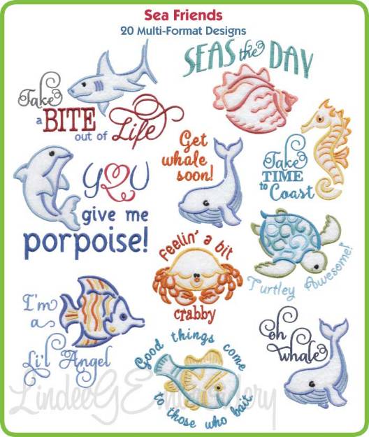 Picture of Sea Life Sayings Embroidery Design Pack
