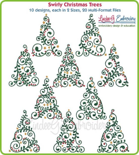 Picture of Swirly Christmas Trees Embroidery Design Pack