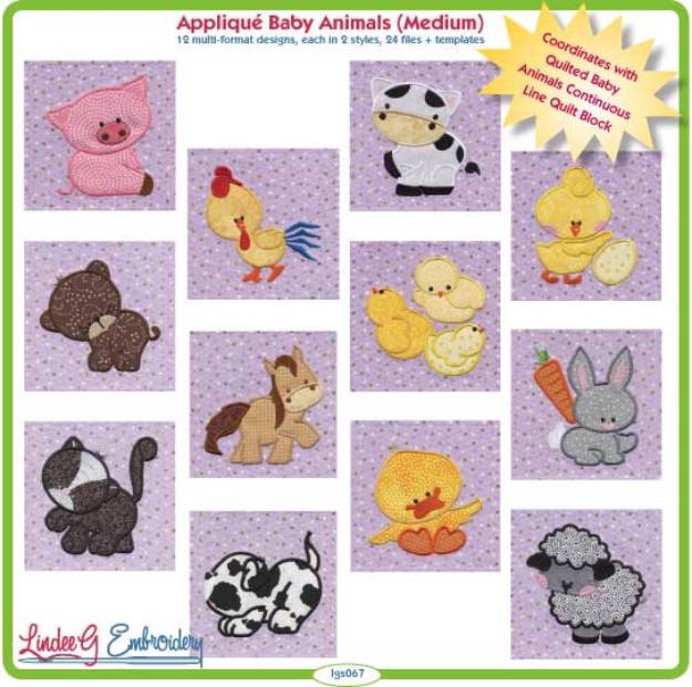 Picture of Applique Baby Animals (medium) Embroidery Design Pack