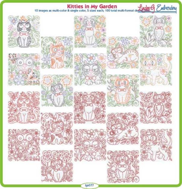 Picture of Kitties in My Garden Bundle Combo Embroidery Design Pack