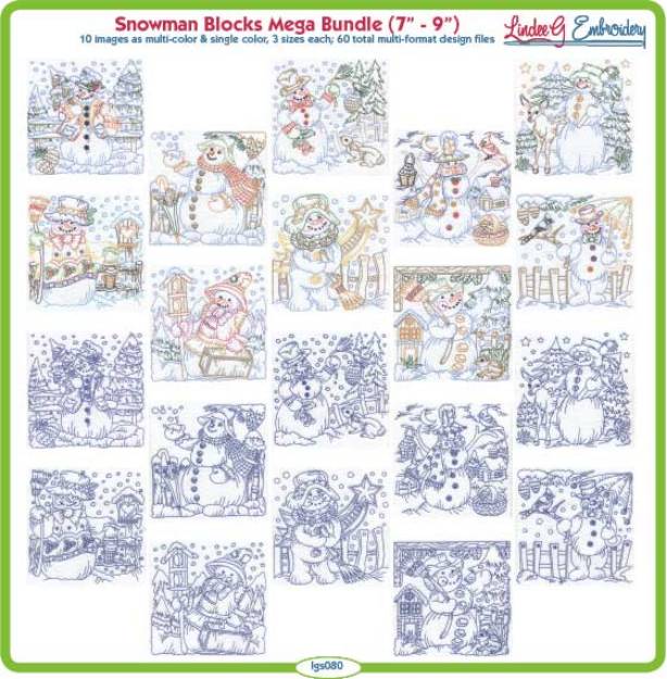 Picture of Snowman Blocks Bundle Combo Embroidery Design Pack