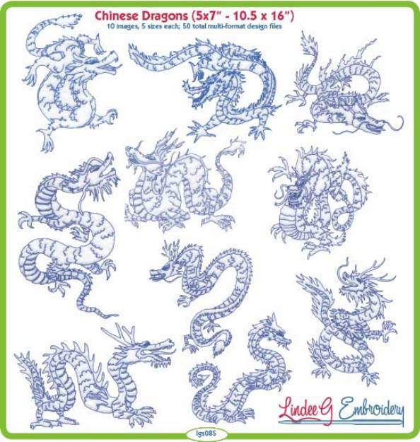 Picture of Chinese Dragons Bluework Bundle Combo Embroidery Design Pack