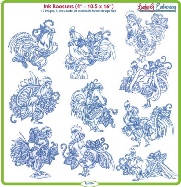 Picture of Ink Roosters Bundle Combo Embroidery Design Pack