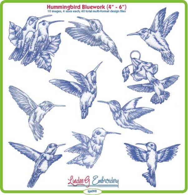 Picture of Hummingbird Bluework Bundle Combo Embroidery Design Pack