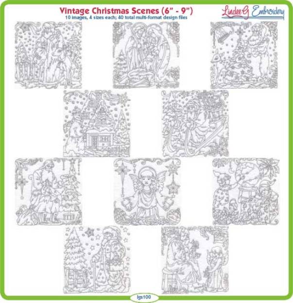 Picture of Vintage Christmas Scenes Bundle Combo Embroidery Design Pack