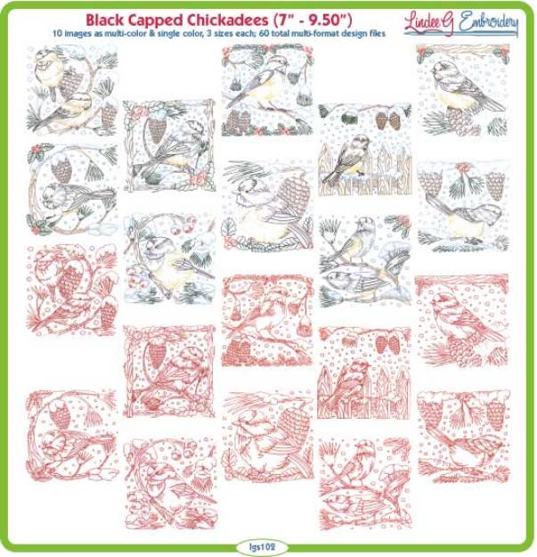 Picture of Black Capped Chickadees Bundle Combo Embroidery Design Pack